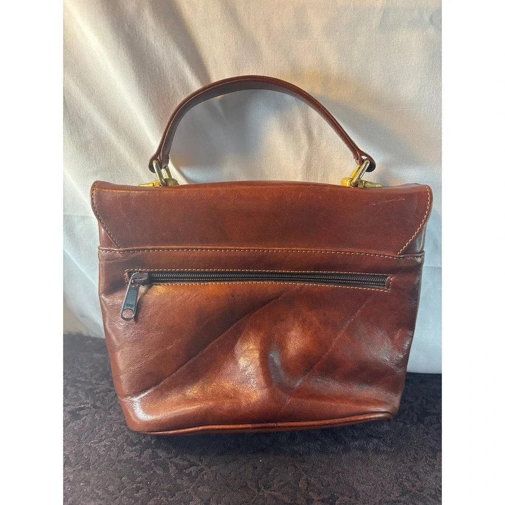 Oroton Vintage Brown Leather Top Handle Satchel Bag Made in Australia Cognac